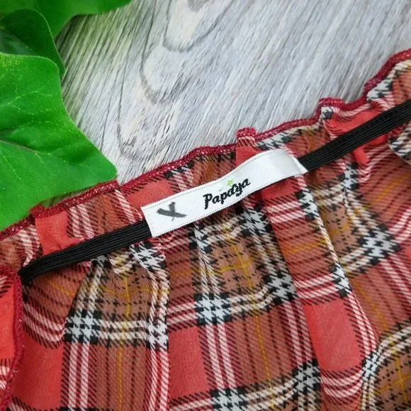 Papaya Plaid Strapless Peplum Top - Picture 7 of 8